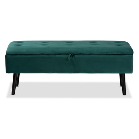 Baxton Studio Caine ModernGreen Velvet Upholstered and Dark Brown Finished Wood Storage Bench 197-12202-ZORO